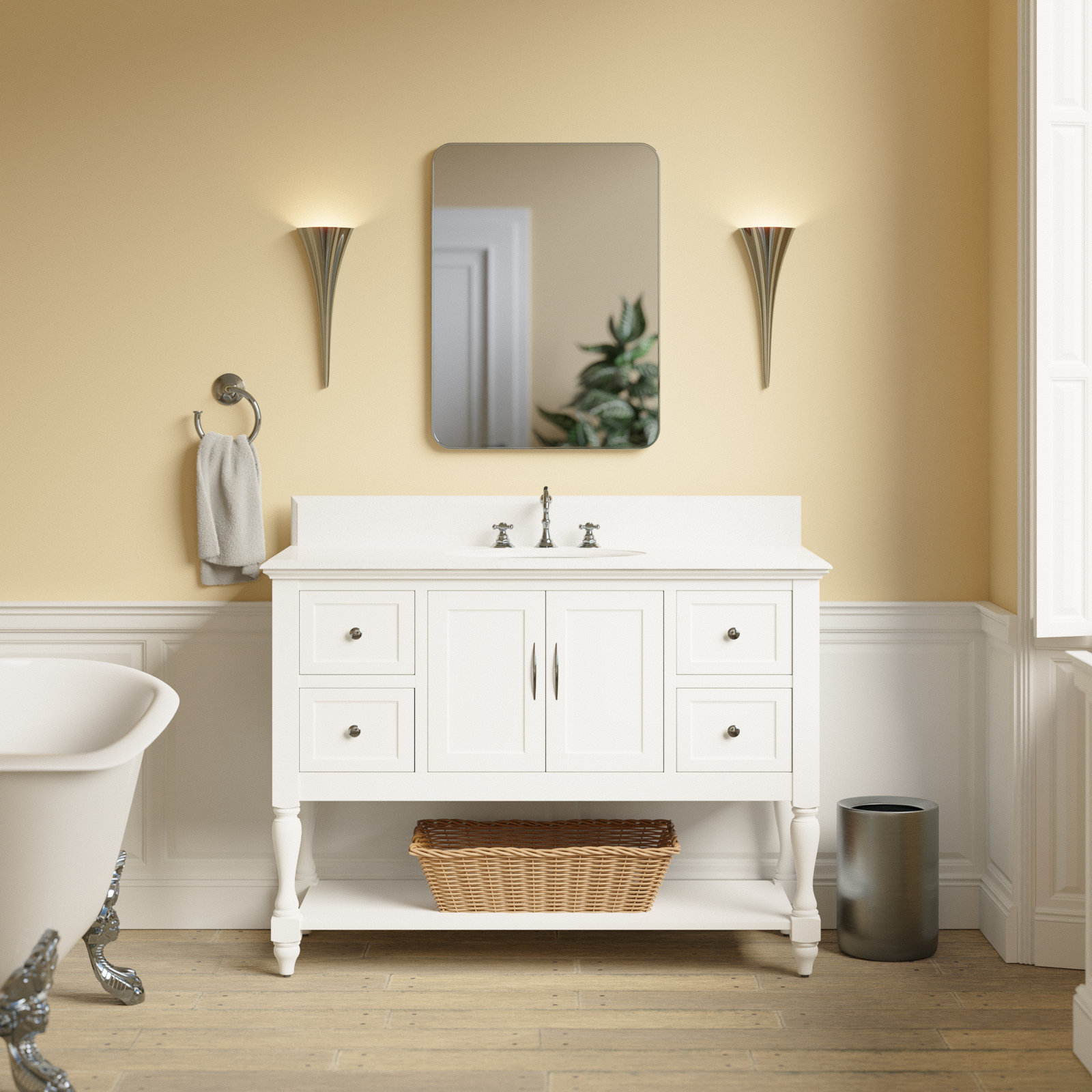 Hampton 48'' Single Bathroom Vanity, White, Quartz