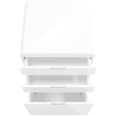 Glossy White Office File Cabinet On Rolling Structure, 3 Drawer Storage, Contemporary Printer Stand With Smooth Working For Work Laminate Exterior
