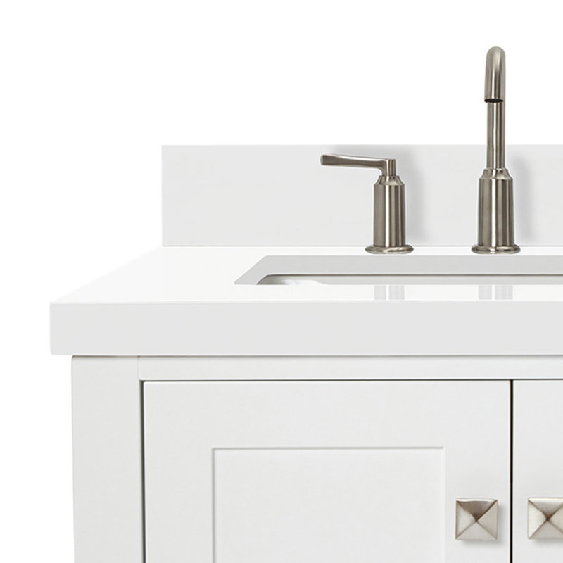 Cambridge 37'' Single Bathroom Vanity with White Quartz Top, White, Rectangular
