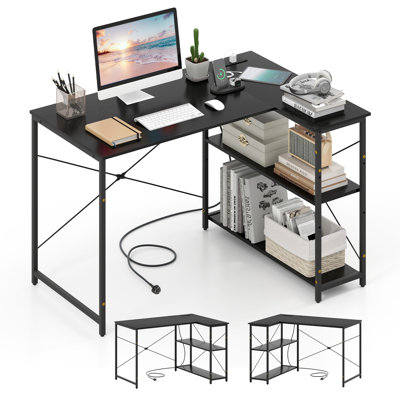 L-Shaped Metal Base Computer Desk