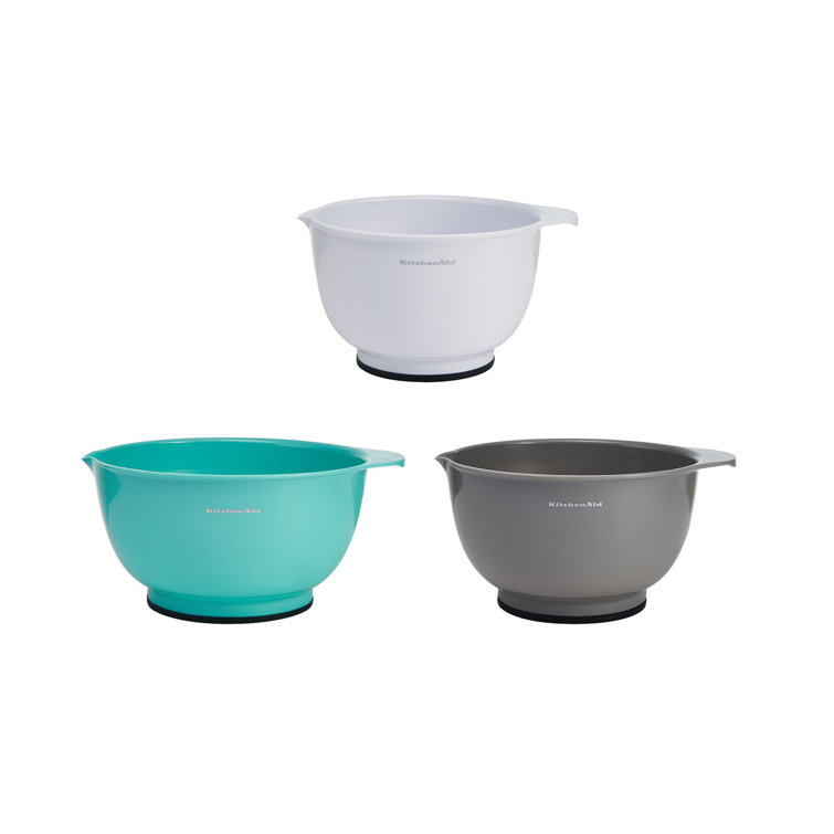 KitchenAid Universal Nesting Plastic Mixing Bowls, Set Of 3, 2.5 quart, 3.5  quart, 4.5 quart, Non Slip Base with Easy Pour Spout to Reduce Mess