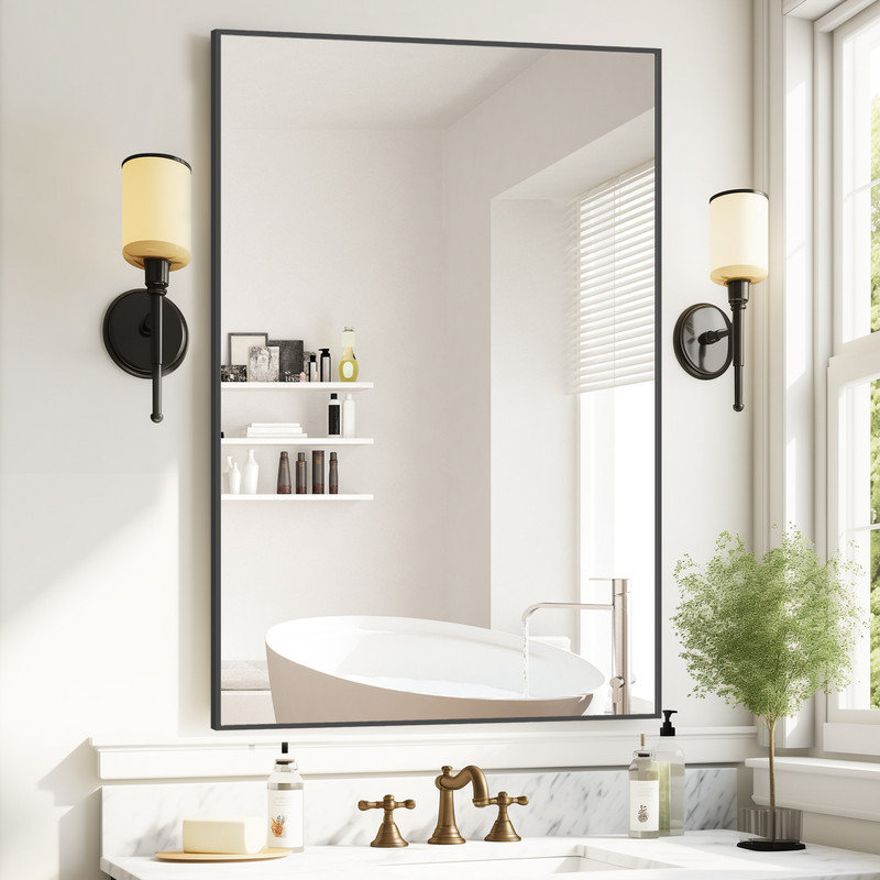 Sieana Rectangular Aluminum Accent Mirror, Black, 40" x 28"