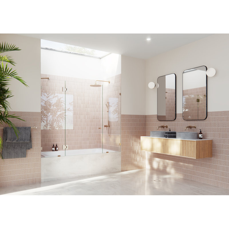 Stellar 71.25 in. W x 58.25 in. H Frameless 3 Panel Inline Hinge Bathtub Door, Brushed Bronze