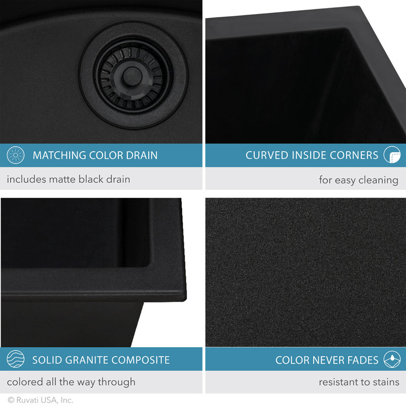 Ruvati 32 x 19 inch Granite Composite Undermount Double Bowl Kitchen Sink, Black