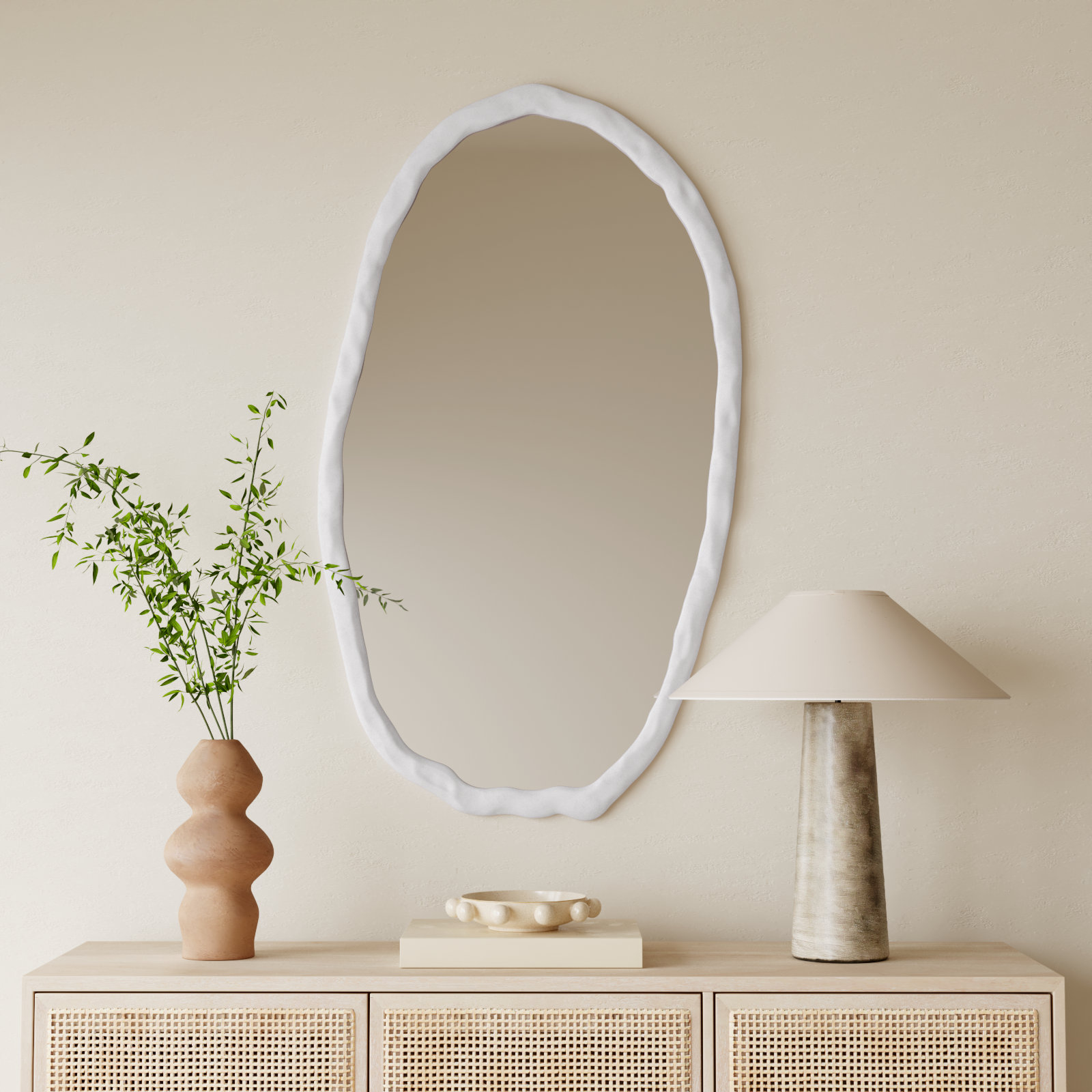 Nola Distressed Accent Mirror, White, 50" x 28"