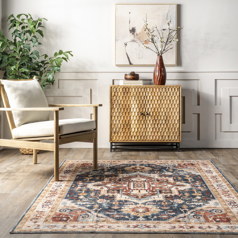  Sasha SpinClean Machine Washable Medallion Area Rug, Rectangle 4' x 6'