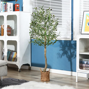 Phimos Artificial Olive Tree Tall Fake Potted Olive Silk Tree with Planter