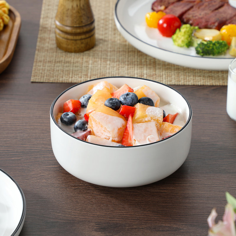 24-Piece Round Porcelain China Dinnerware Set, Service For 6, Black/White/Ivory