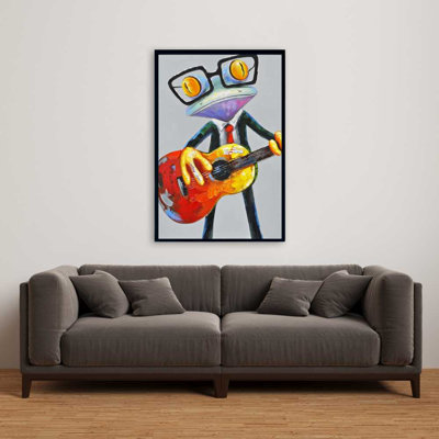 Drôle de grenouille jouant de la guitare - orange, art sur toile de salon