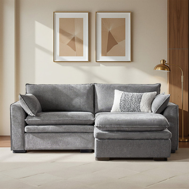 Wolff 3-Piece L-Shape Sectional Sofa with Double-Cushion, Gray