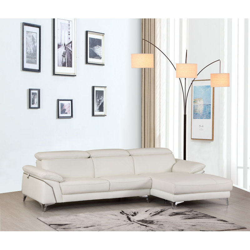 Canapé modulaire en L deux pièces en cuir italien Diara, Rembourrage en mousse blanche