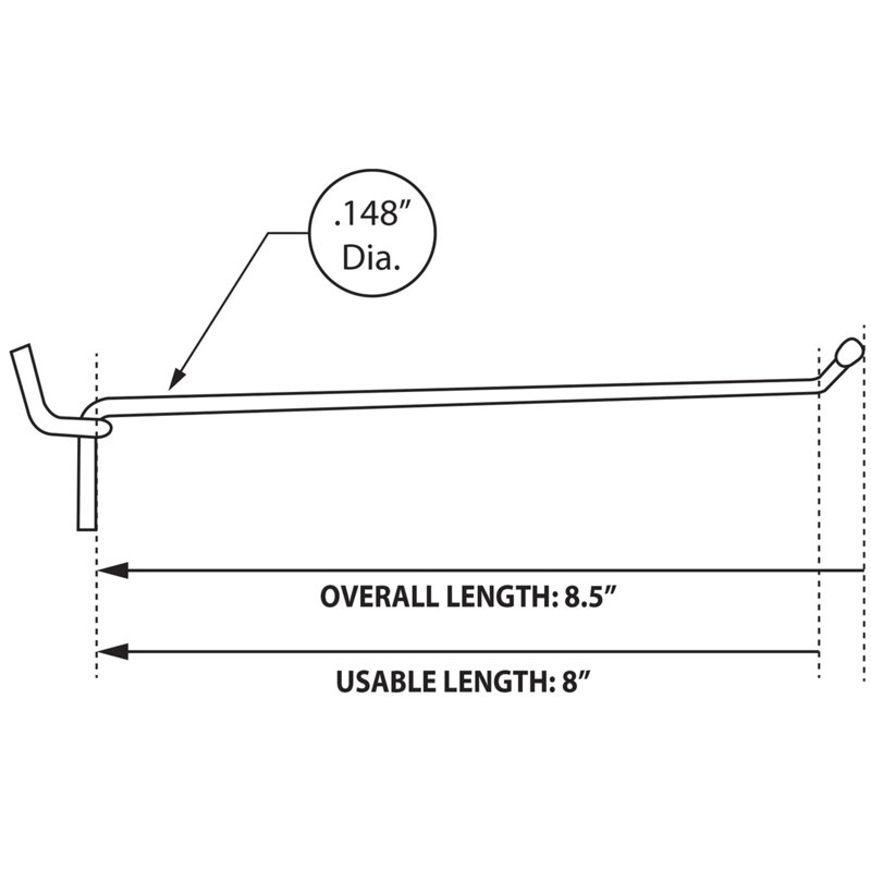 8" Metal Wire Hook: 0.148" Diameter, 50-Pack