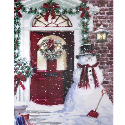 «Snowman at Front Door», art mural sur toile à DEL