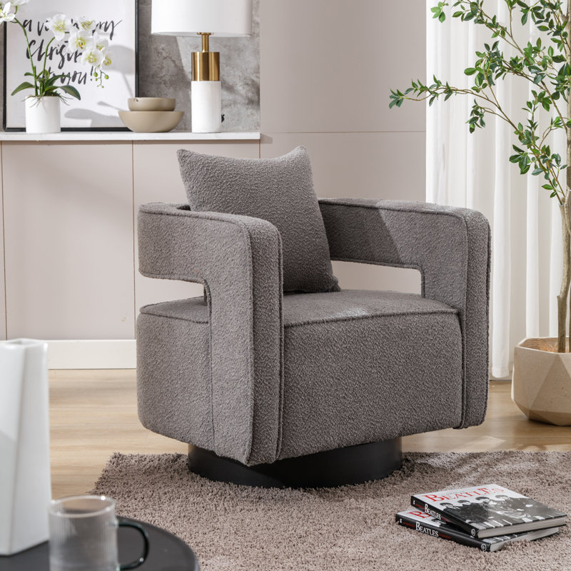 29 inches Wide  Swivel Barrel Chair, Gray Boucle
