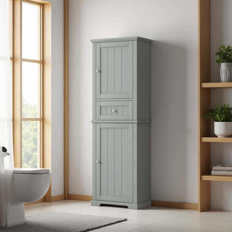 Tall Bathroom Storage Cabinet, Freestanding Storage Cabinet With Drawer And Adjustable Shelf, Gray