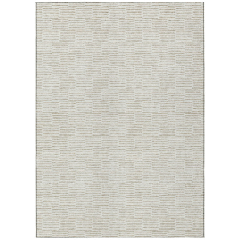 HomeRoots 3' X 5' Ivory And Beige Geometric Washable Indoor Outdoor Area Rug