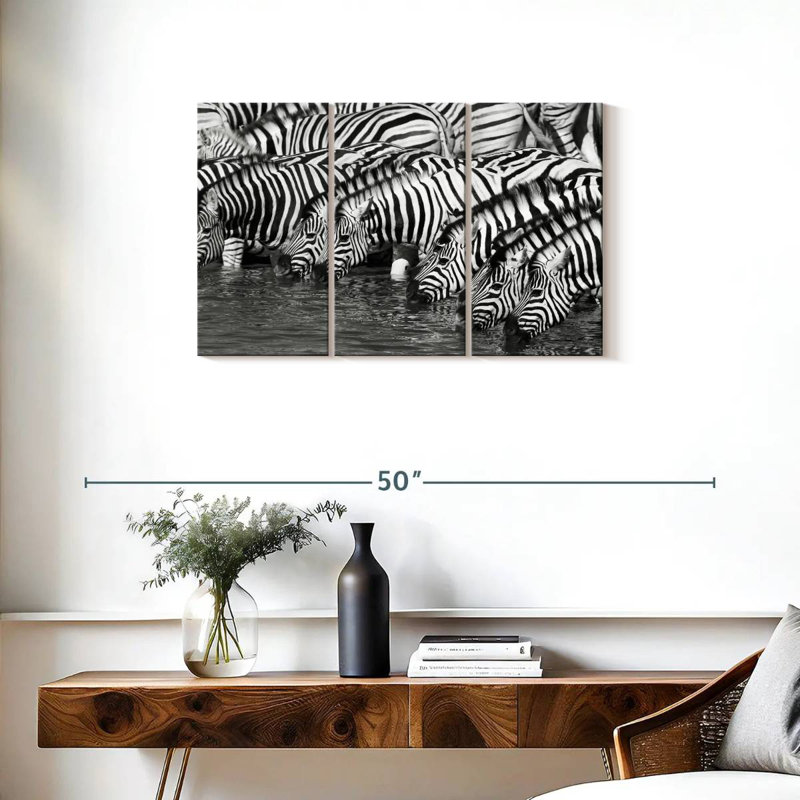 Brampt Etosha buvant des zèbres, H 20 po x l 33 po
