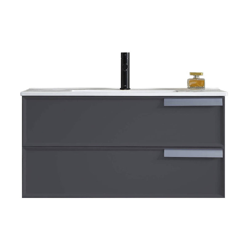 Meuble-lavabo mural simple 36 po avec lavabo, Gris mat