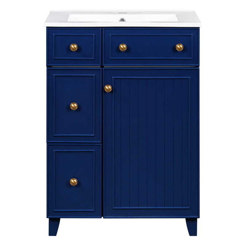 Armoire de meuble-lavabo 24 po avec lavabo en céramique et tiroir, porte, meuble-lavabo, Bleu