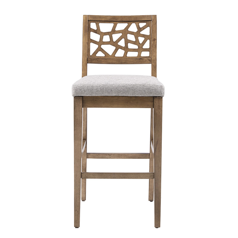 Tabouret de comptoir en bois massif avec assise rembourrée en chêne et gris