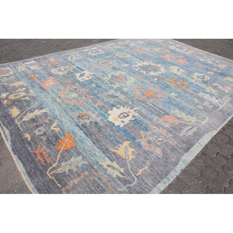 Tapis classique turc Oushak bleu rétro pour un décor élégant et sophistiqué