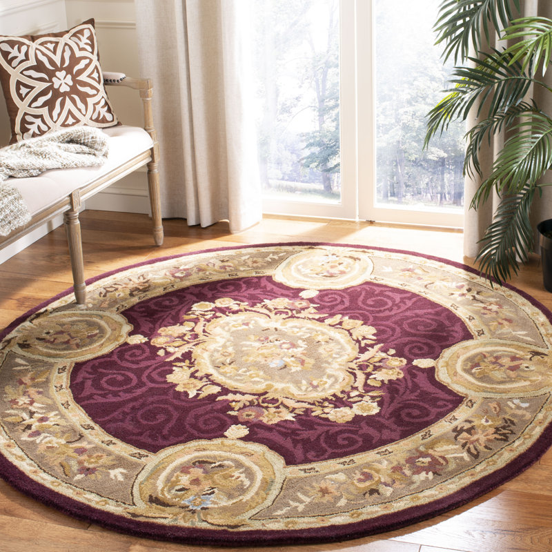 Tapis de zone rouge foncé en laine touffeté fait main oriental Bedgood, Rond 8 pi