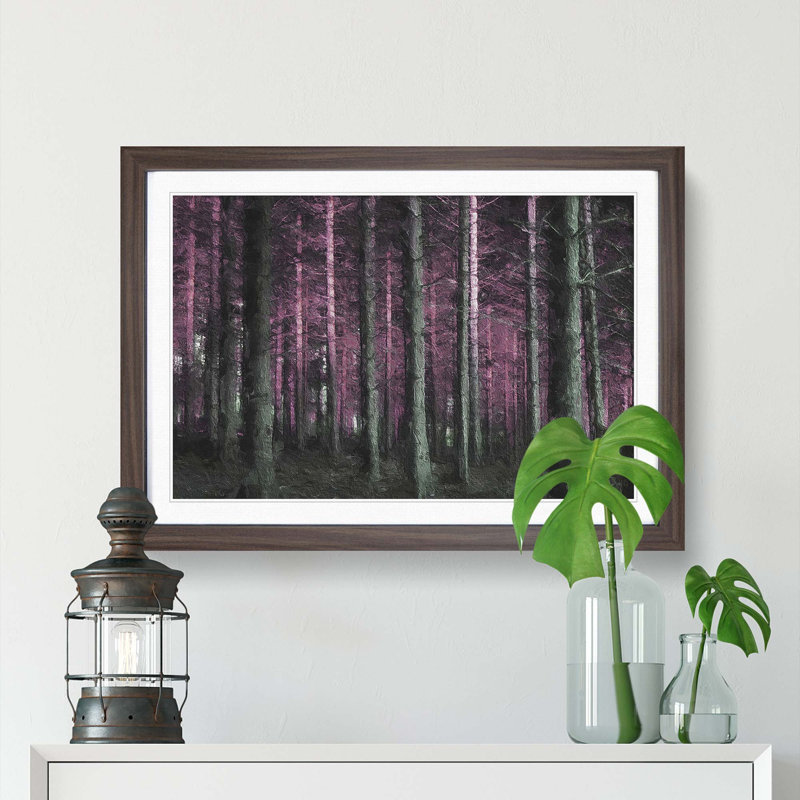 Forest in Pink - Picture Frame Painting Print, 27cm H x 36cm W x 2cm D, Walnut Framed