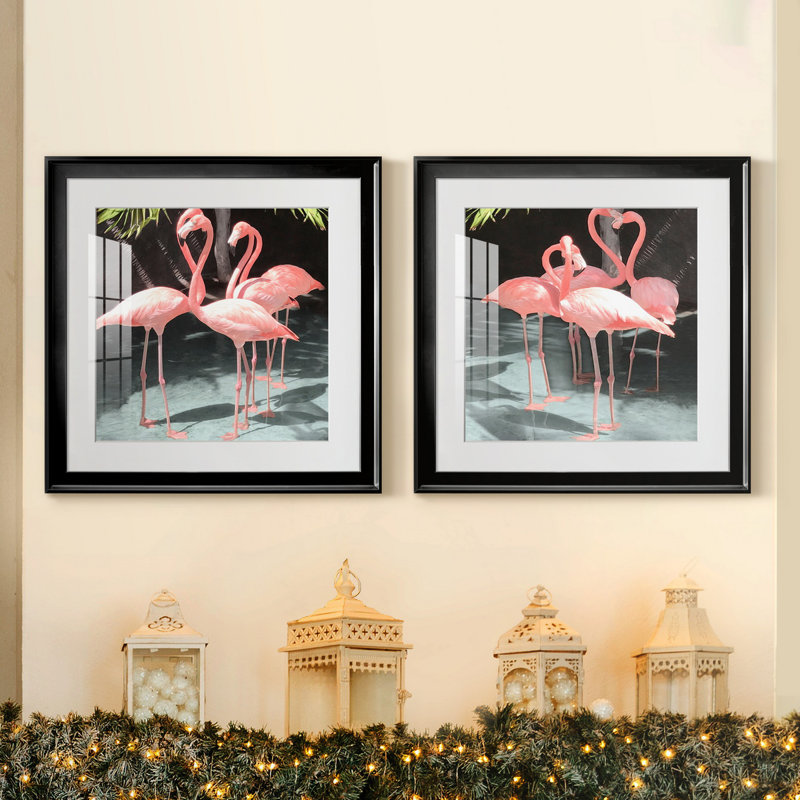 Flamingo Inlet I - ensemble de 2 reproductions d'art graphique, H 17,5 po x l 35 po x P 1,5 po, Papier encadré noir, Blanc