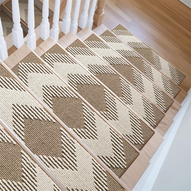 Non-Slip Stair Tread, Beige Chevron