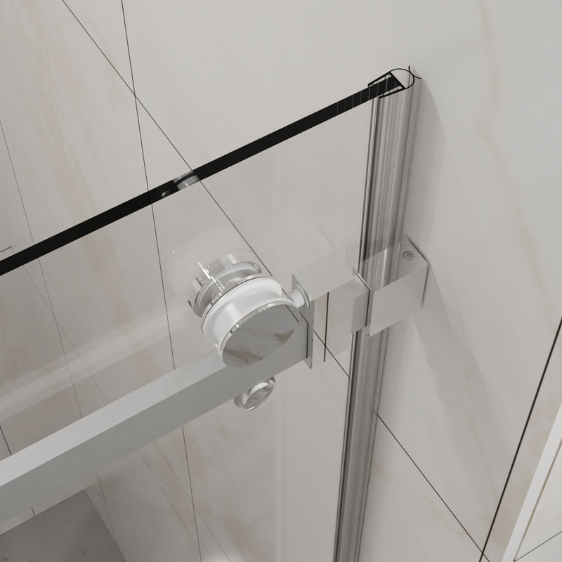 Porte coulissante pour baignoire sans cadre de l 56 po x l 58 po x H 58 po, verre trempé de 1/4 po avec revêtement facile à nettoyer et largeur réglable