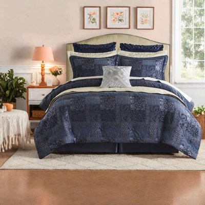 Navy Queen Bedding Sets, Polyester Chenille Jacquard, Luxurious Home Comfort
