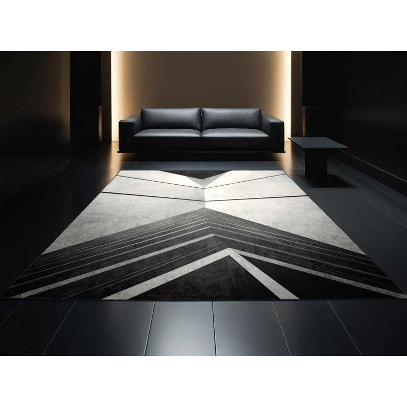 Machine Washable Oviedo Squash Court Scene Modern & Contemporary Striped Rug in Gray – Black Binding, 6x9