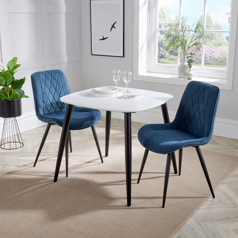 Kalie Pair of Upholstered Diamond Stitched Dining Chairs, Blue