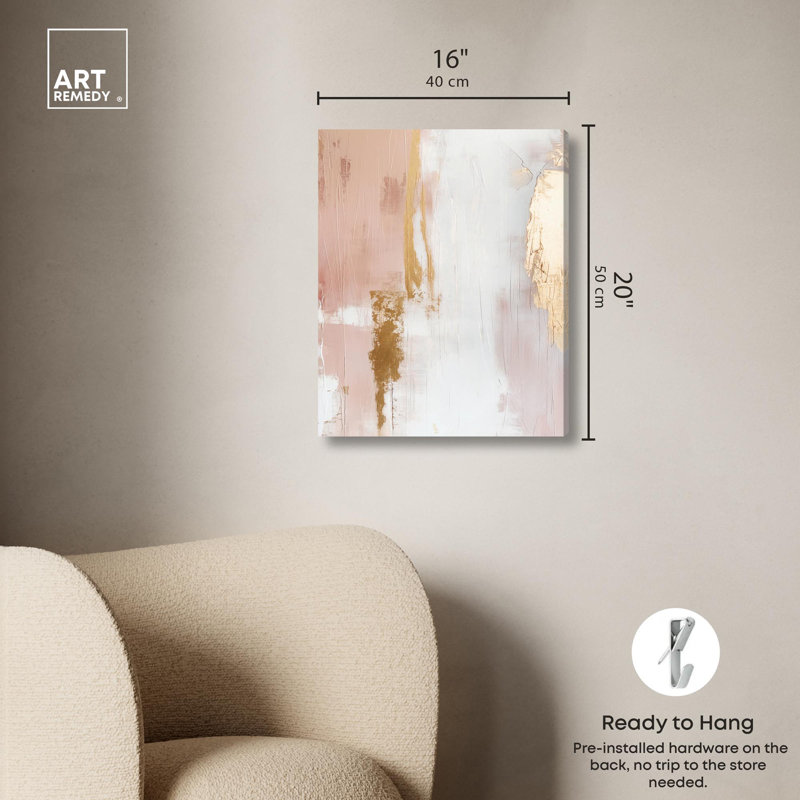 Lueur dorée sur toile rose, ton de terre abstrait par Art Remedy, H 20 po x l 16 po, Toile tendue