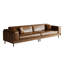 Canapé moderne en cuir brun avec accents en bois, canapé de salon 4 places avec 3 coussins décoratifs, canapé rembourré de style Mid-Century moderne pour le bureau à domicile