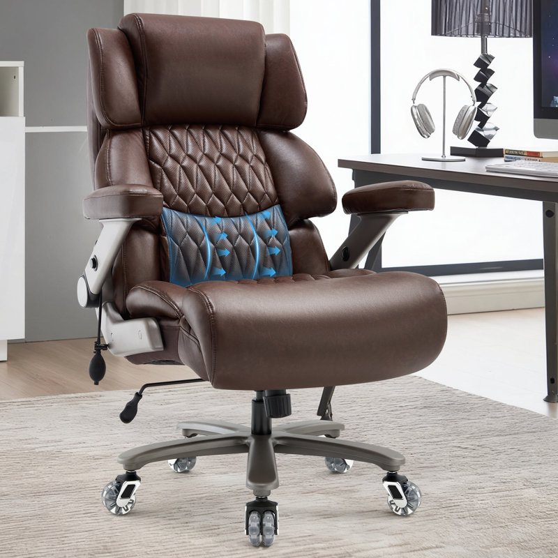 Big And Tall Leather Executive Office Chair Adjustable Ergonomic Desk Chair, Brown