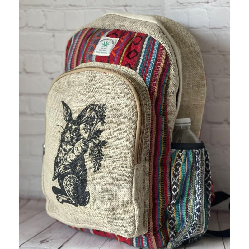 Sac à dos Victoria Bella Himalay HEMP. «Rabbit with Carrot». Fabriqué à la main. 100% naturel. Sac à dos Hippie BOHO. Sac à dos ouvrier, touriste. Unisexe.