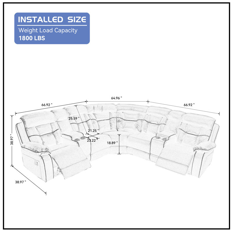 Canapé modulaire inclinable de 200,76 po Vangogne, Similicuir brun