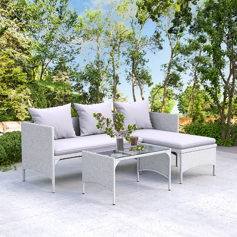Conchita Polyethylene Wicker 3 - Person Seating Group with Cushions, Grey, Grey
