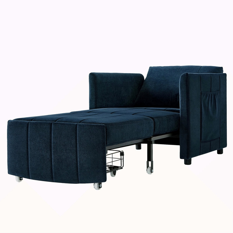 Canapé-lit convertible en chenille avec dossier réglable et rangement Jad, Bleu
