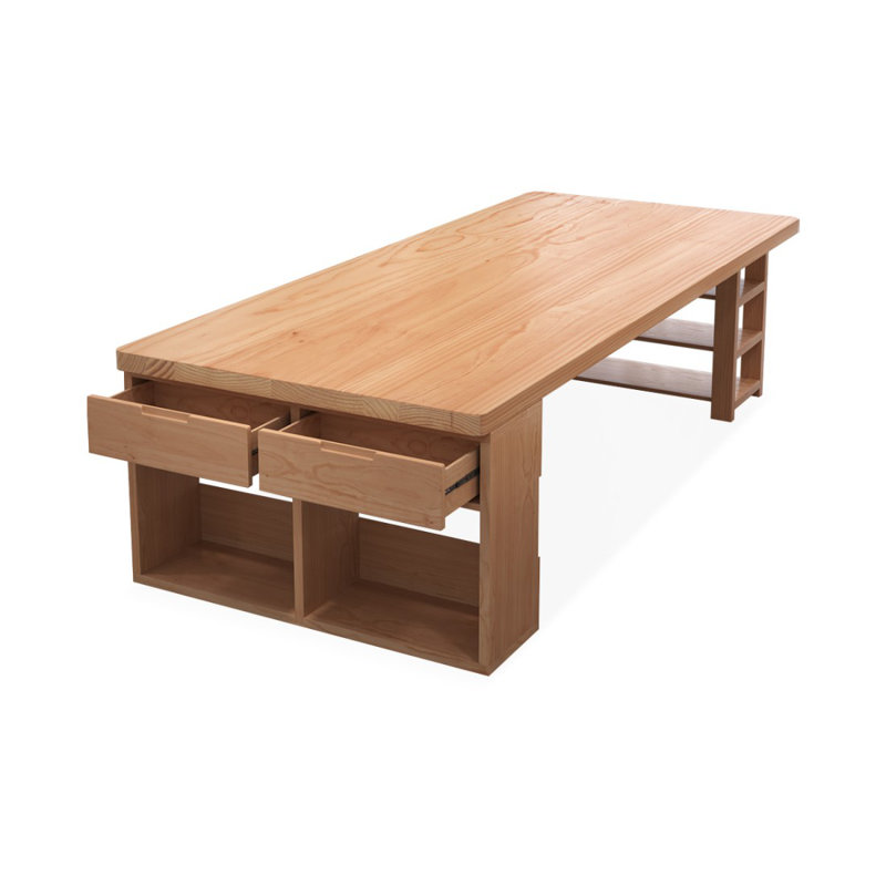 Bureau rectangulaire en bois massif avec 2 tiroirs Burlywood, H 29,53 po x l 94,49 po x P 39,37 po