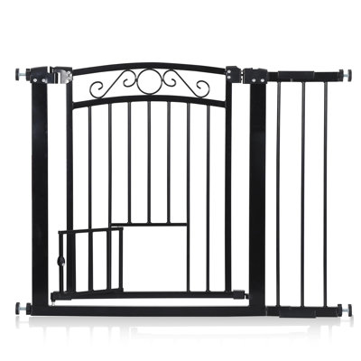 Barrière de sécurité pour animaux de compagnie à fixation par pression, à motifs, largeur réglable de 76 à 99 cm, barrière extensible pour chiens à double verrouillage et fermeture automatique, pour portes, couloirs et escaliers