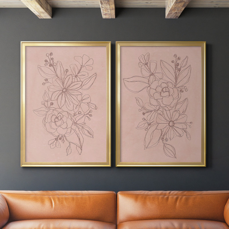 Rosetone Blossoms I - Ensemble de 2 reproductions d'art sur toile encadrées, Or, H 41,25 po x l 61 po x P 1,25 po
