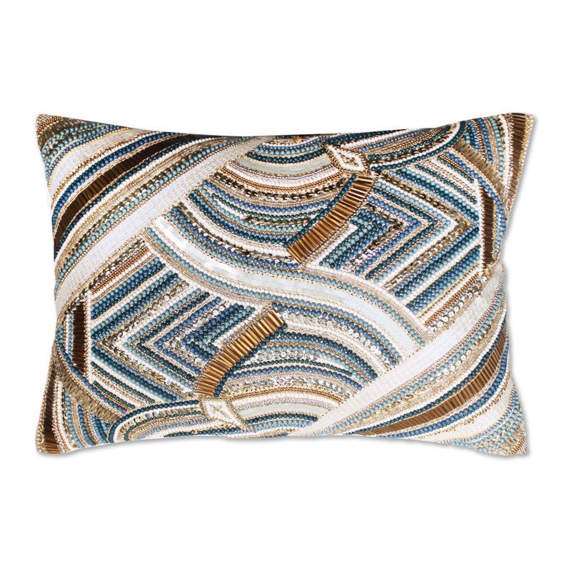 Cloud9 Design Islay Velvet Pillow Rectangular Accent Cushion with Handcrafted Beading and Decorative Embellishments