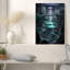 Art mural sur toile "Misty Blue Canyon" avec pont suspendu et marches en pierre-132894519