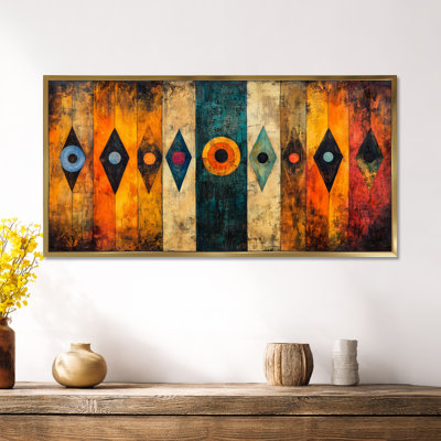 «Orange Black Colorful Tribal Shapes», art mural africain sur toile, impression sur toile