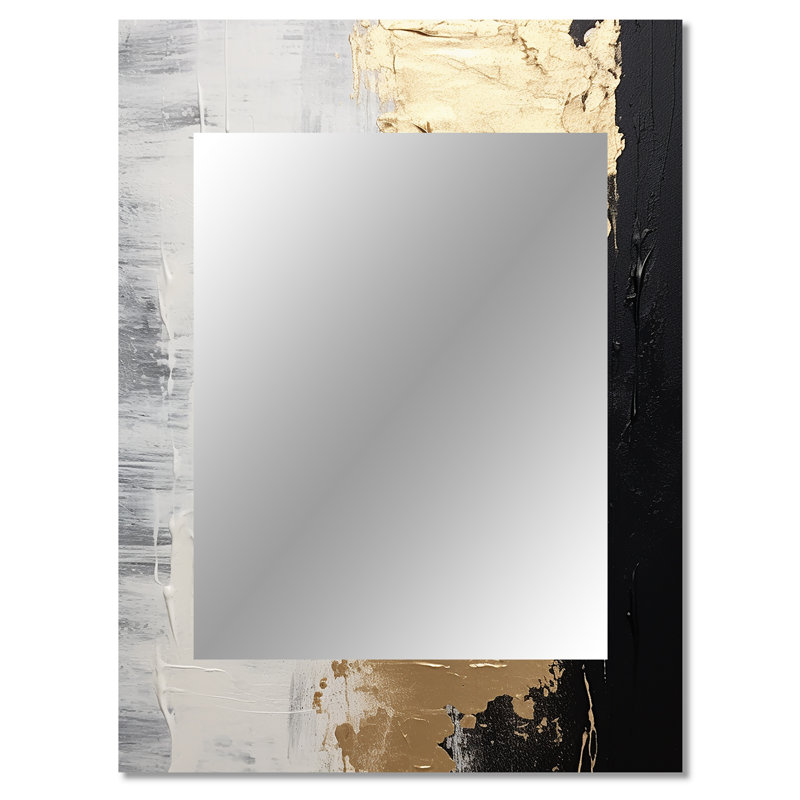 Essentiel naturel de l'alchimie abstraite or noir II - grand miroir abstrait, miroir mural décoratif moderne, impression d'art en métal