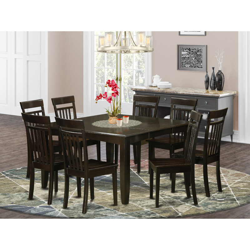 9 Piece Dining Table Set Includes a Square Wooden Table with Butterfly Leaf and 8 Dining Room Chairs, Cappuccino
