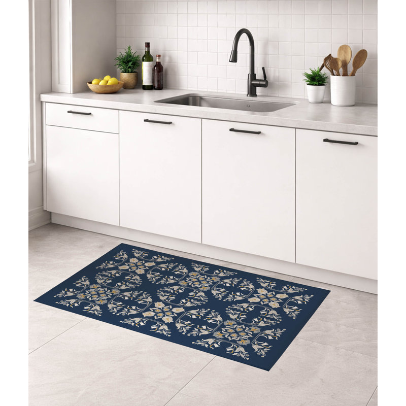 Tapis de cuisine à profil bas Rumi, Rectangle 4pi x 6 pi, Marine