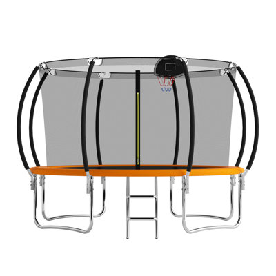 Heavy-Duty 12FT Round Trampoline with Safety Net and Basketball Hoop 400LBS Weight Capacity– Backyard Trampoline for Kids and Adults